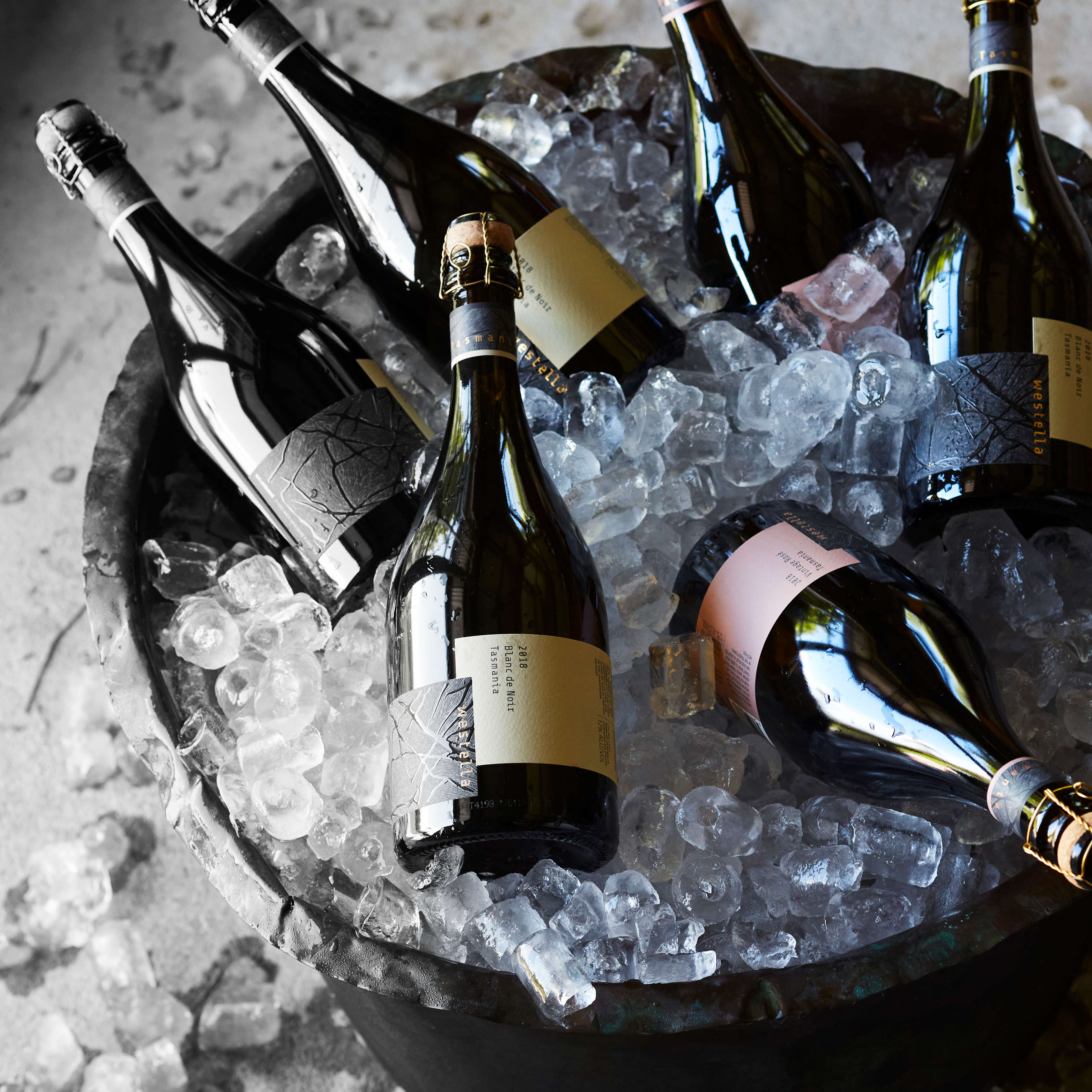 Bottles of Westella’s sparkling wines, Vintage Rosé and Blanc de Noir, in an ice bucket. Photo: Renee Hodskiss.